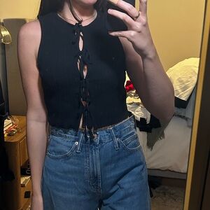 Zara Black Lace-Up Crop Top